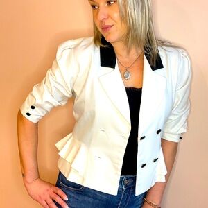 Incredible Unique White & Black Double Breasted Blazer